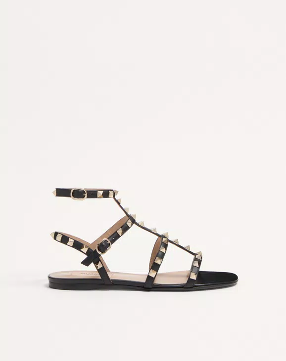 Valentino Rockstud Flat Calfskin Sandal With Straps - Image 1